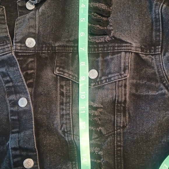 Black Distressed Cropped Denim Jacket, Shein Large, Edgy Grunge Fray - Picture 5 of 7